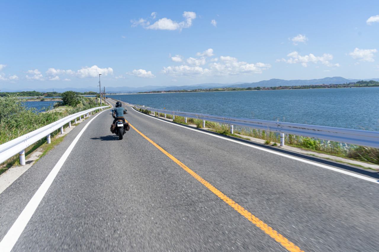 中海堤防道路を走るカゲ美