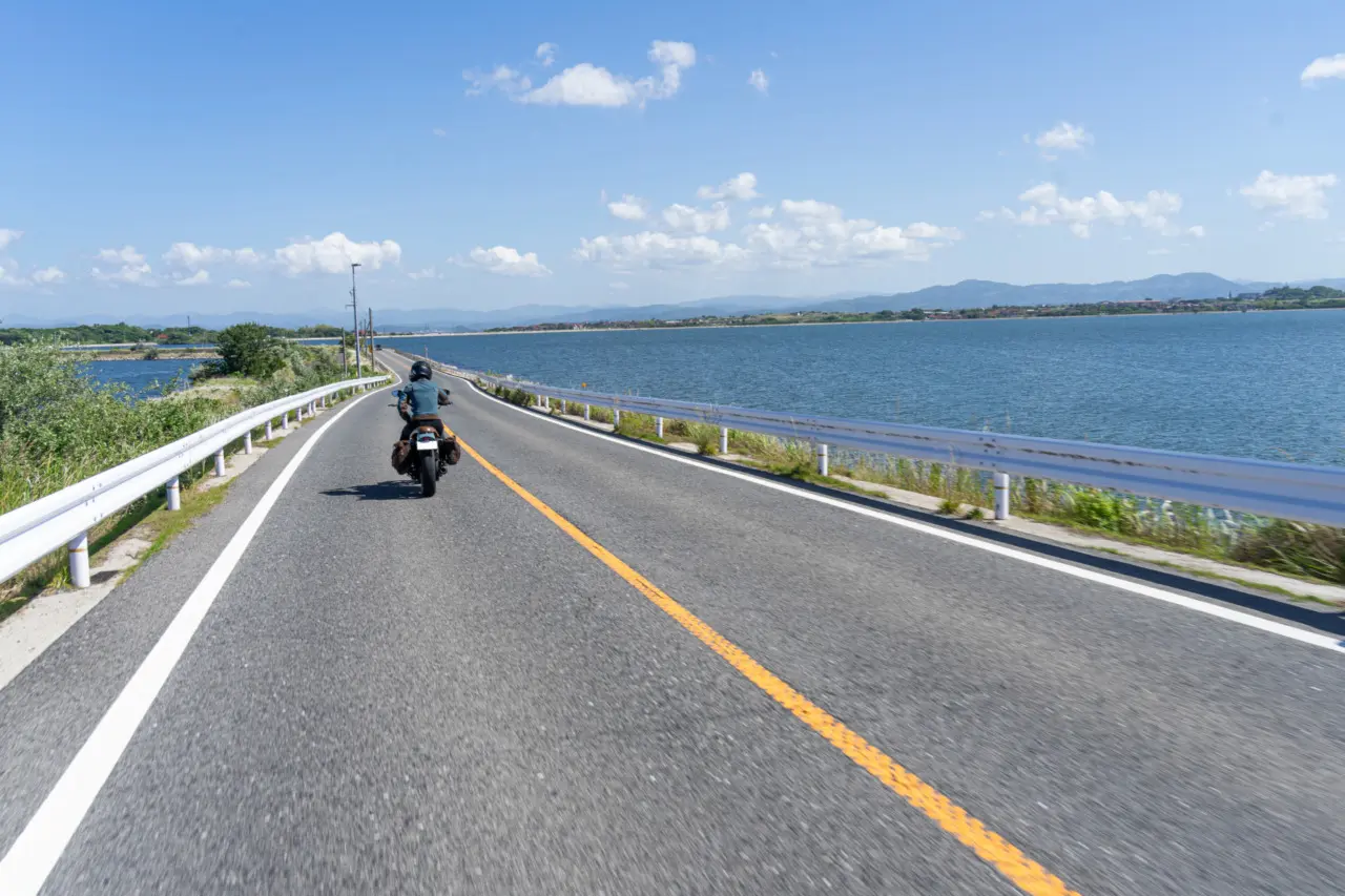 中海堤防道路を走るカゲ美